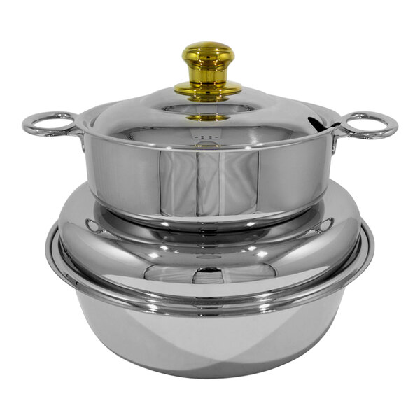 Spring USA 6 Qt. Stainless Steel Soup / Oatmeal Marmite Induction Chafer with Gold Accents 2375-697/6