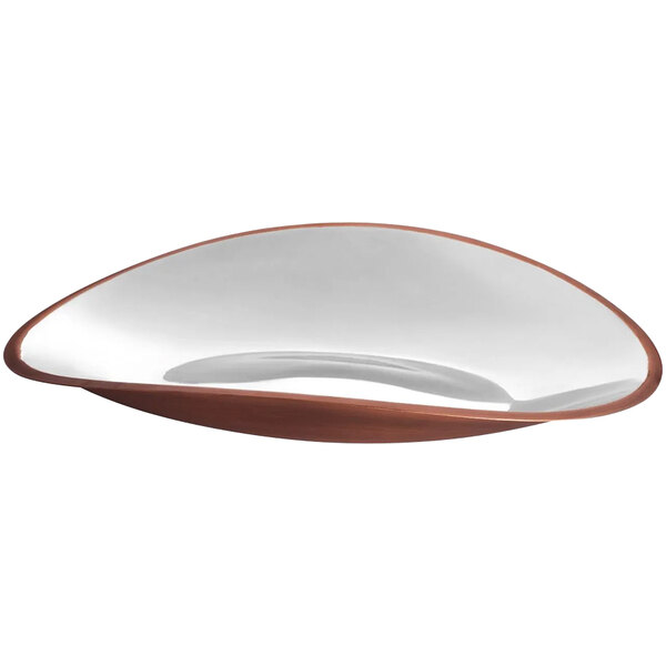 A burnt copper platter with a brown edge.