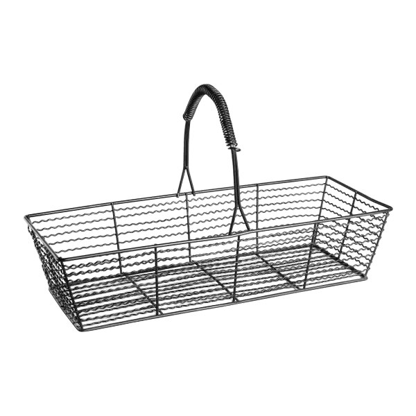 Spring USA Industrial 14" x 4 1/4" x 7" Matte Black Wire Basket with Handle SK9409-BB