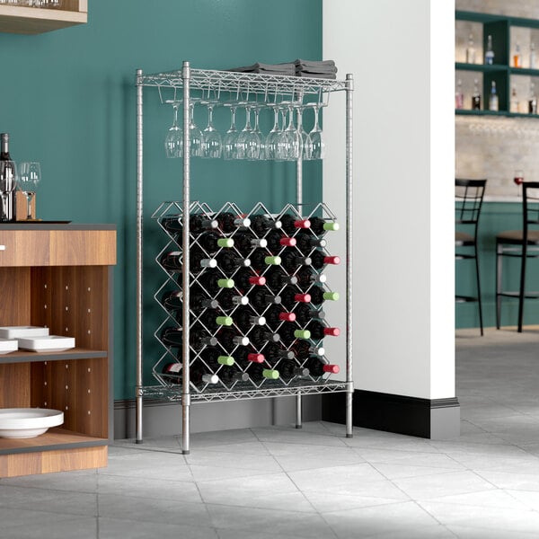 A Regency wire wine rack module with wine bottles on it.