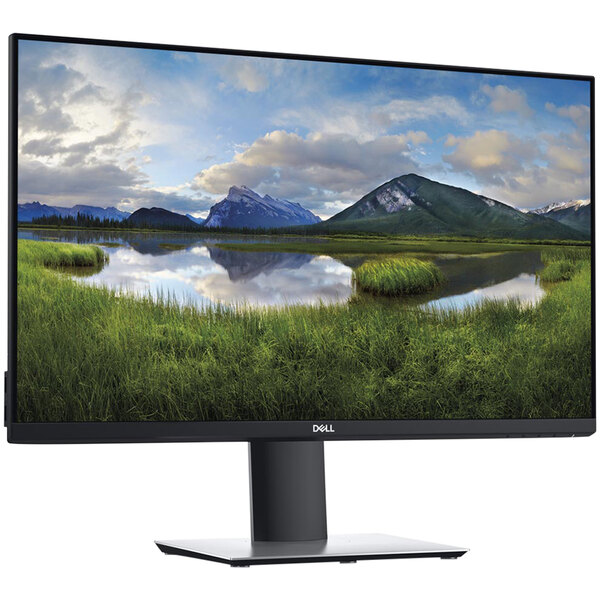 A Dell 27" LED monitor displaying a landscape on the screen.