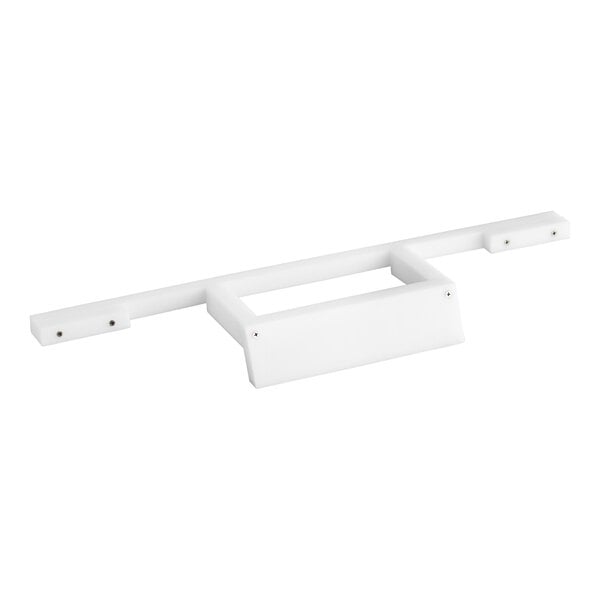 A white rectangular plastic pusher with a metal latch.