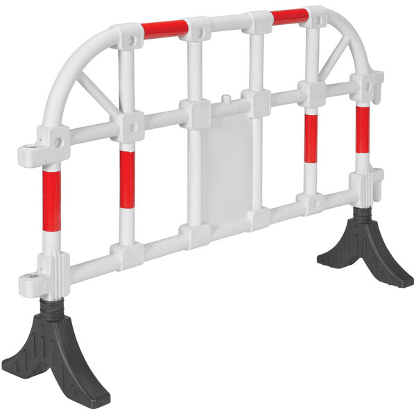A white high-density polyethylene barrier with red accents.