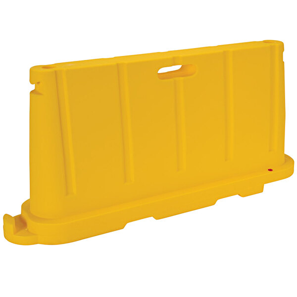 A yellow polyethylene barrier with a hole in the top.