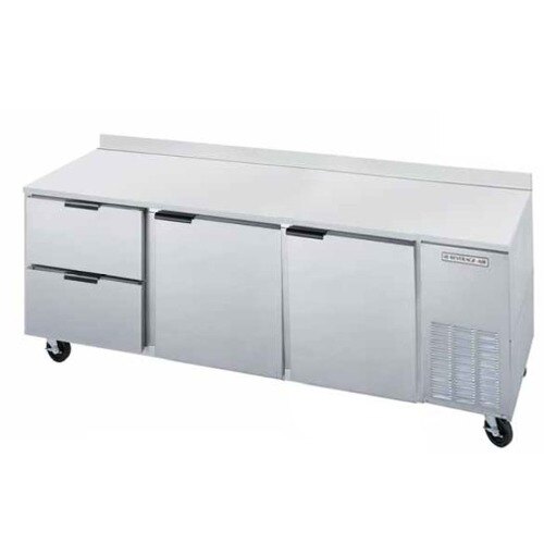 A Beverage-Air stainless steel worktop refrigerator with 2 drawers.