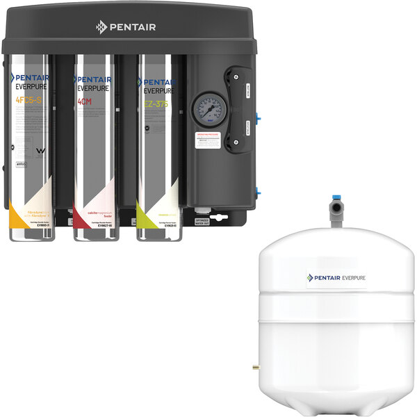 An Everpure reverse osmosis water filter with a white 2 gallon tank.