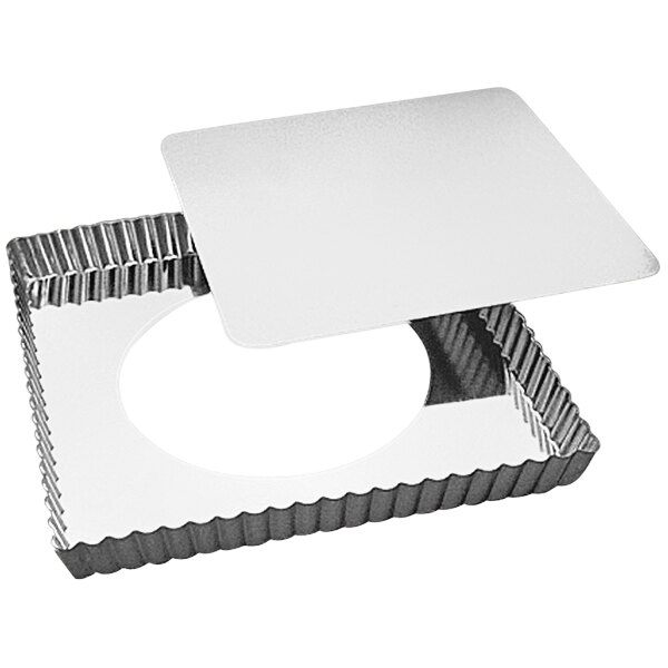 A Gobel square tin-plated steel tart pan with a removable bottom.