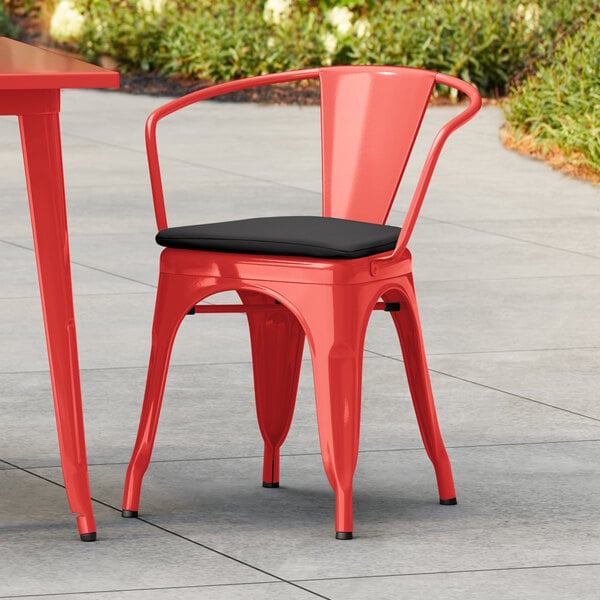 Lancaster Table & Seating Alloy Series Ruby Red Outdoor Arm Chair with Black Fabric Magnetic Cushion