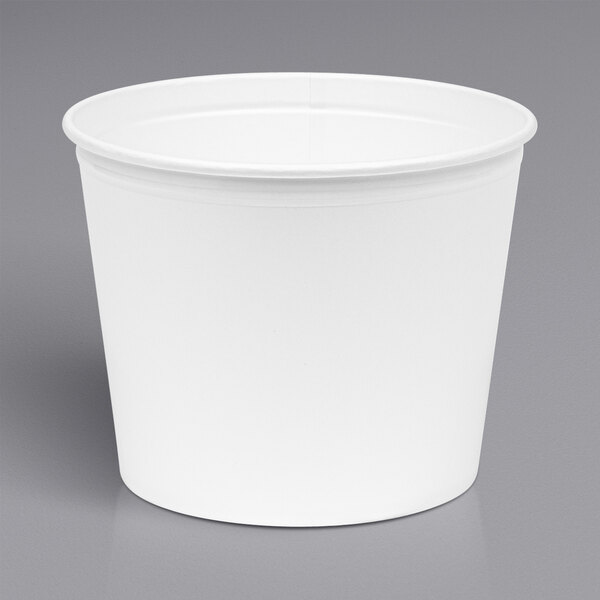 An Innopak white poly-coated food bucket with a lid.