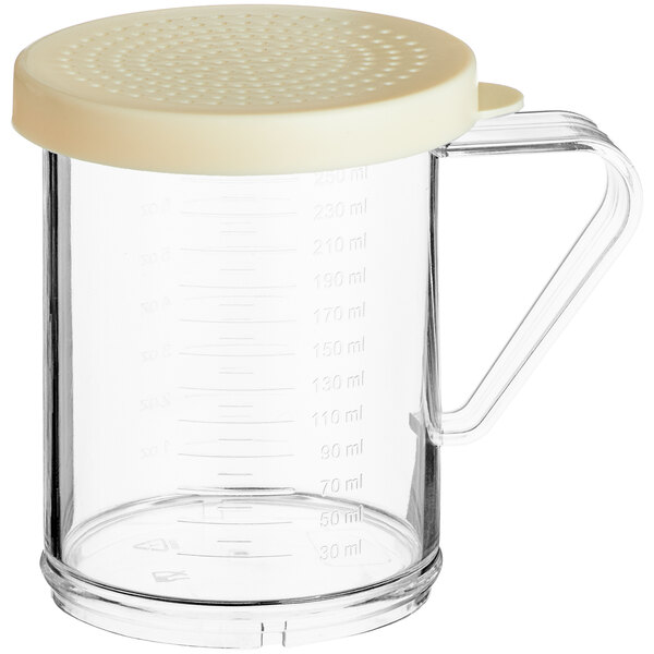 Choice 10 oz. Polycarbonate Shaker with Beige Lid for Finely Ground Product