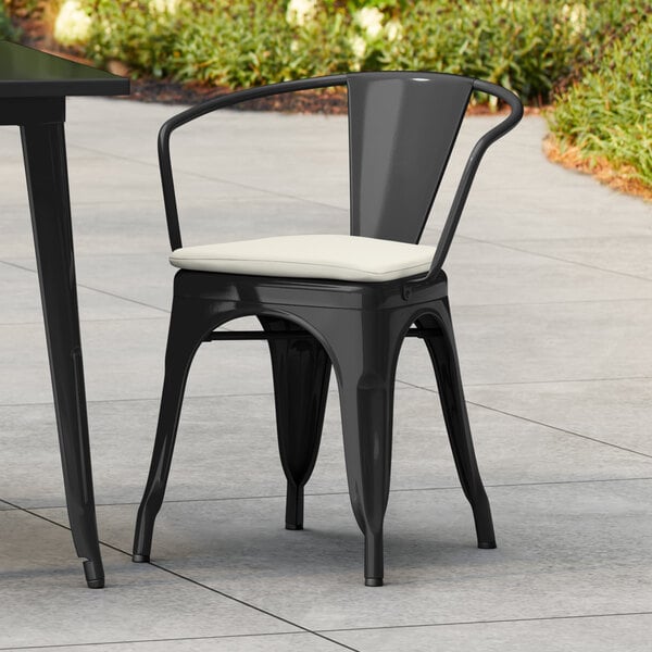 Lancaster Table & Seating Alloy Series Black Outdoor Arm Chair with Tan Fabric Magnetic Cushion