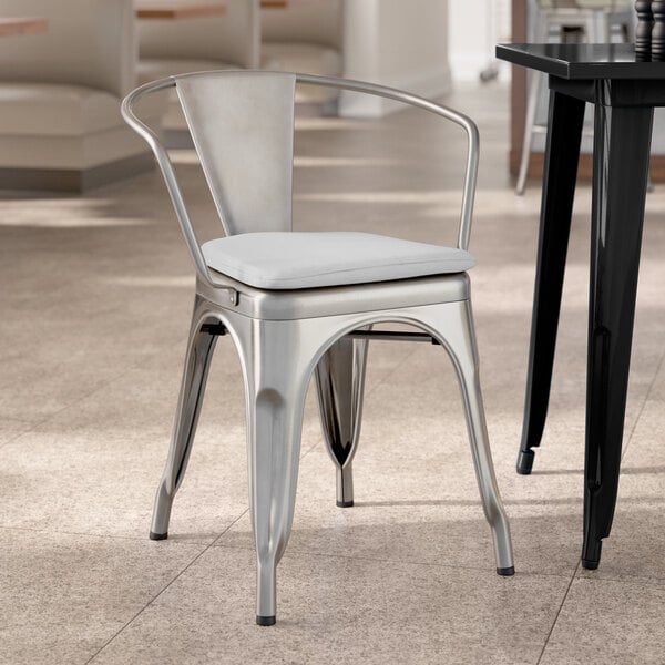 Lancaster Table & Seating Alloy Series Clear Coat Indoor Arm Chair with Gray Fabric Magnetic Cushion