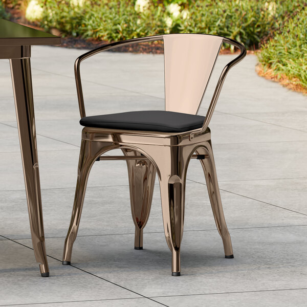 Lancaster Table & Seating Alloy Series Copper Outdoor Arm Chair with Black Fabric Magnetic Cushion