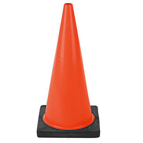 An orange Cortina traffic cone on a black base.
