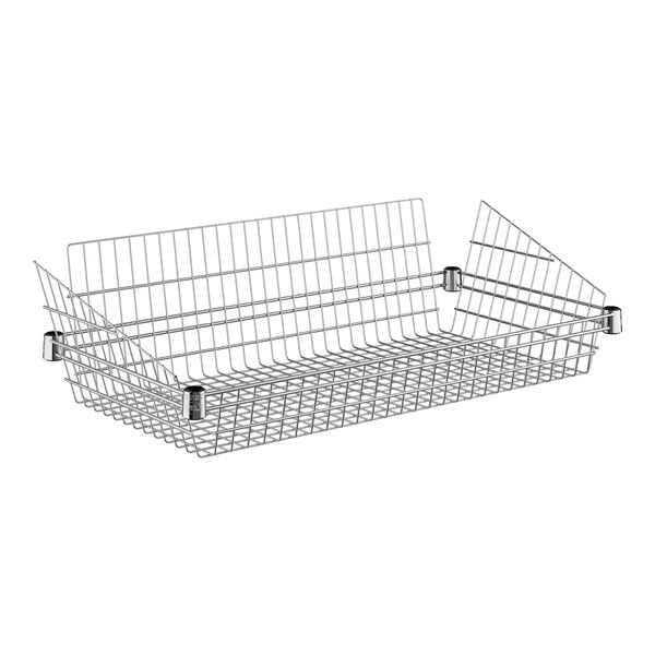 A Regency chrome wire display basket with a handle.