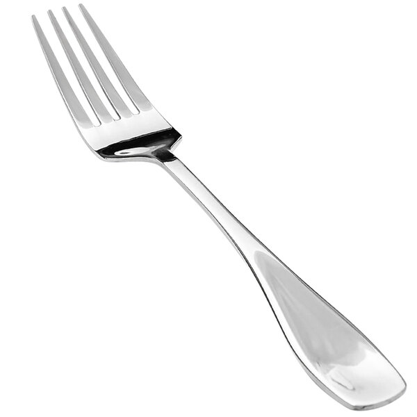 A close-up of a Front of the House Cameron stainless steel salad/dessert fork with a silver handle.
