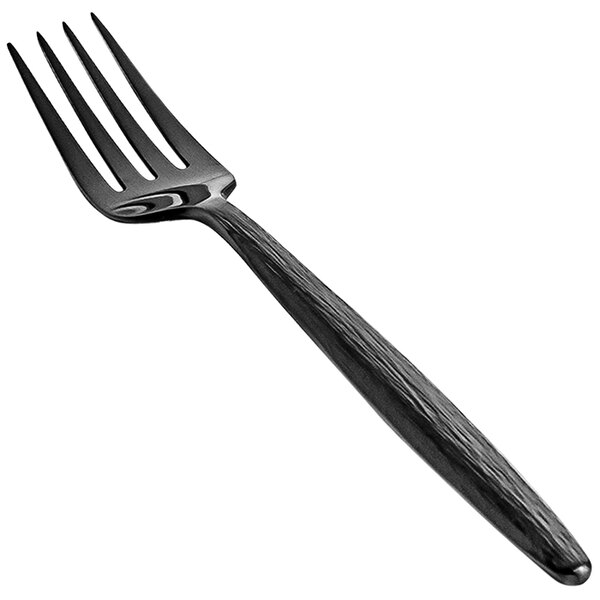 A Front of the House Owen stainless steel salad/dessert fork with a matte black handle.
