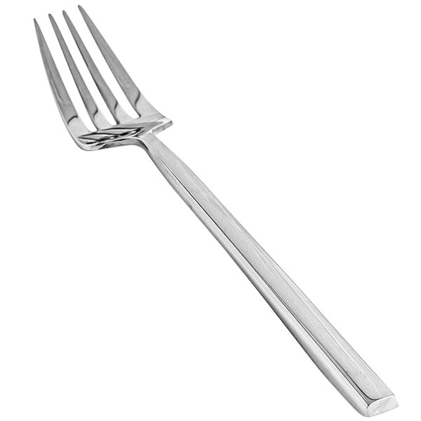 A close-up of a Front of the House Liam stainless steel salad/dessert fork with a silver handle.