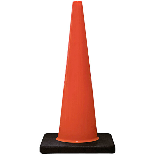 A Cortina orange traffic cone on a black base.