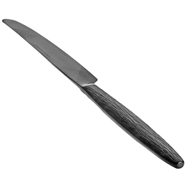 A Front of the House Owen stainless steel dinner knife with a matte black handle.