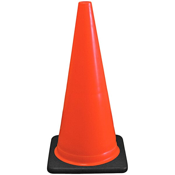 An orange cone on a black base.
