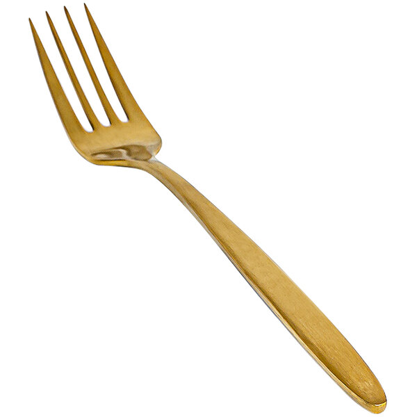 A matte brass Front of the House Luca dinner fork with a long handle.