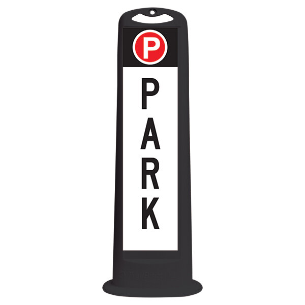 A black and white Cortina Trailblazer vertical parking panel with the word "Park" in black letters.