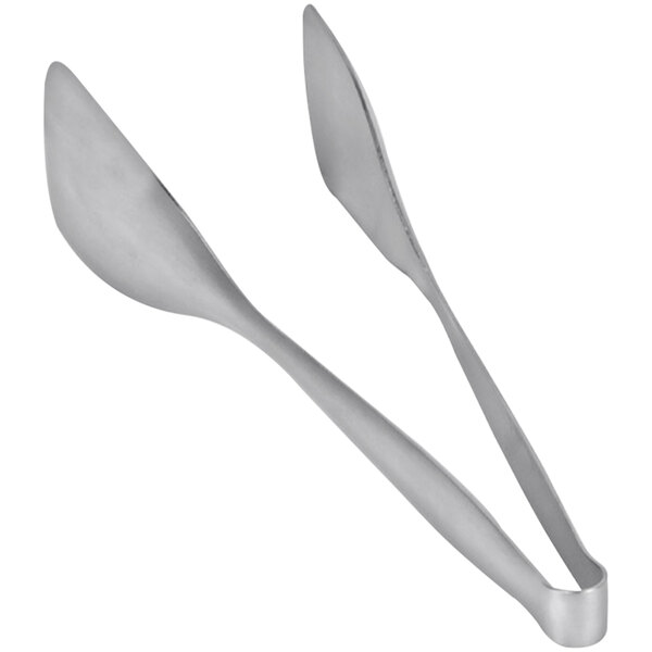 A pair of Front of the House stainless steel tongs on a white background.