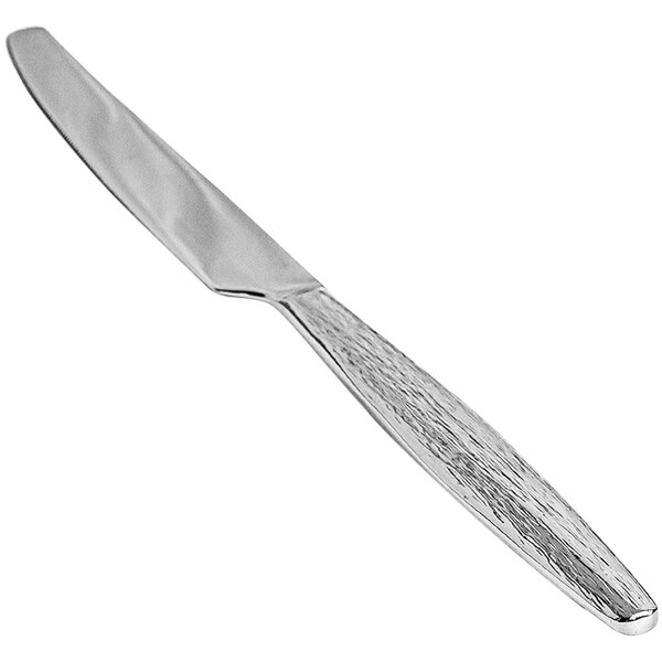 The Front of the House Owen stainless steel dinner knife with a silver handle and blade.