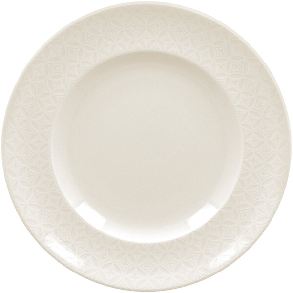 A white RAK Porcelain flat plate with an embossed pattern.
