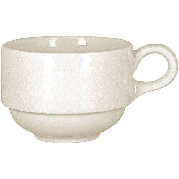 A RAK Porcelain ivory porcelain tea cup with a handle.