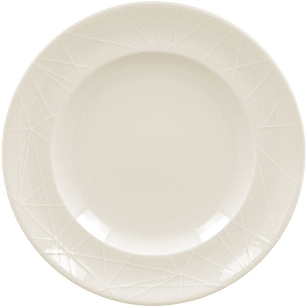 A white RAK Porcelain flat plate with an embossed line design.