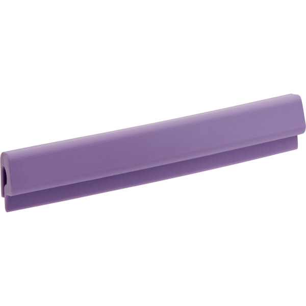 A close-up of a purple Baker's Mark silicone clip for a bun or sheet pan.