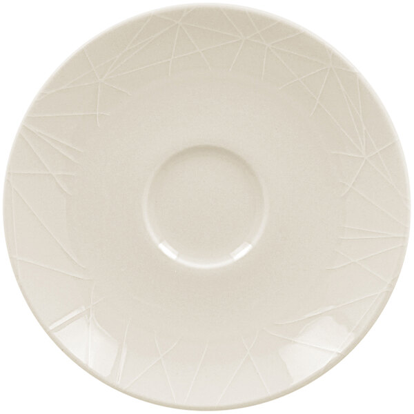A white RAK Porcelain saucer with a circular edge.