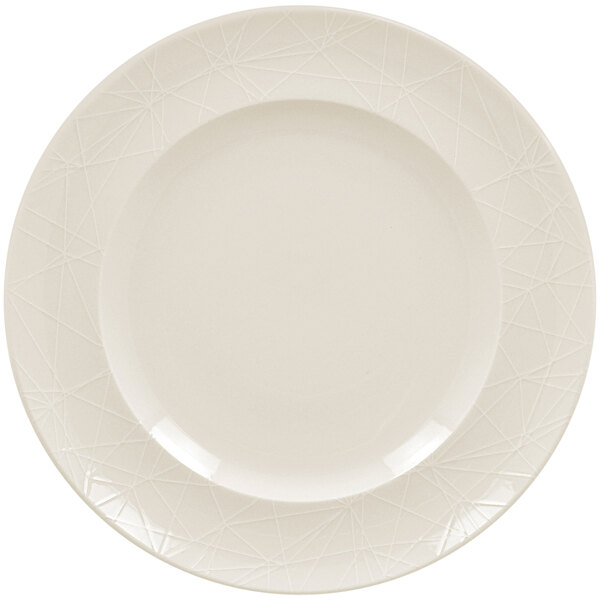 A RAK Porcelain ivory flat plate with an embossed design.