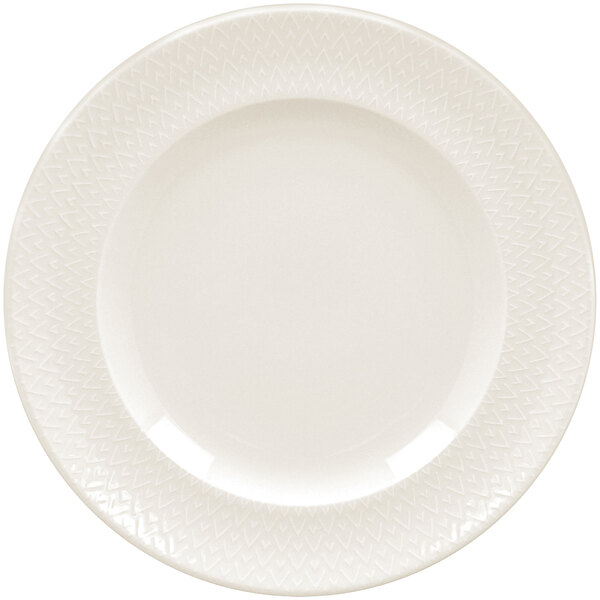 A RAK Porcelain ivory flat plate with a zigzag pattern.