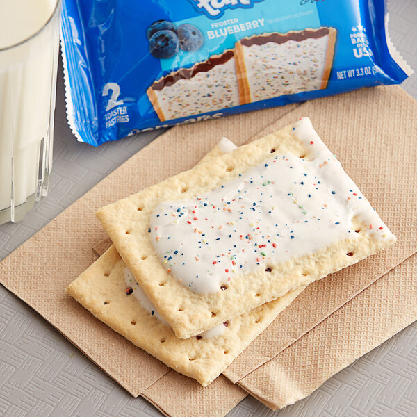 A blue and white package of Pop-Tarts Frosted Blueberry Toaster Pastries.