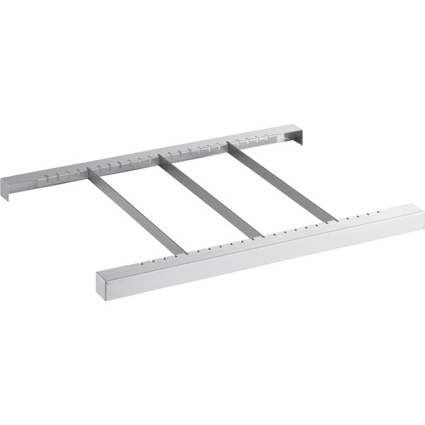 A white metal divider kit with four sections and four silver metal bars.