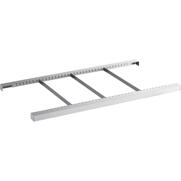 A metal divider rack with four sections.