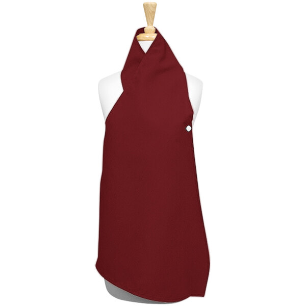 A maroon Snap Drape dining scarf on a mannequin.