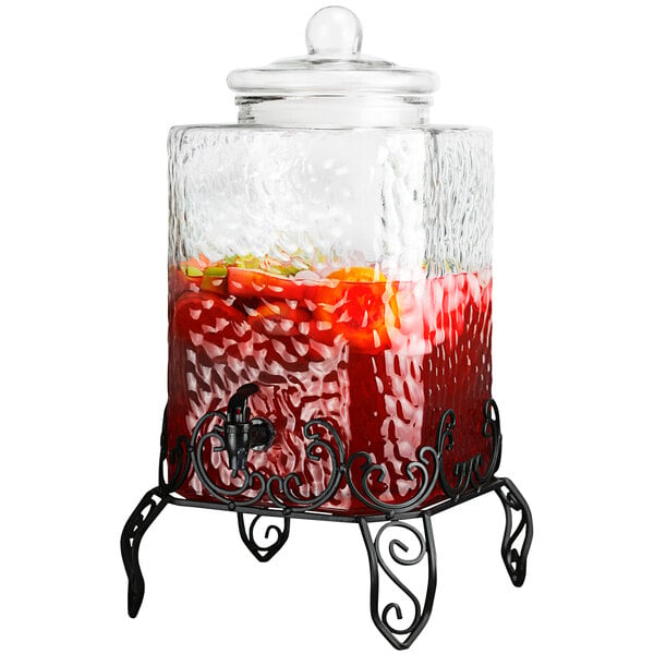Dual Gallon Glass Beverage Dispensers with Decorative Metal Stand