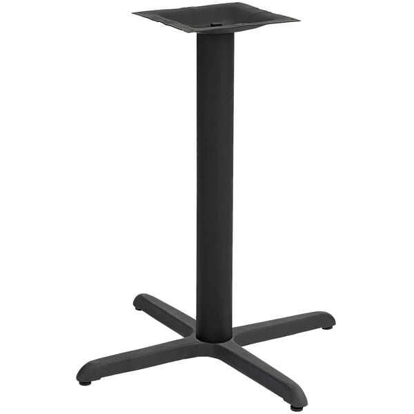 A black American Tables & Seating outdoor table base kit with a square top.