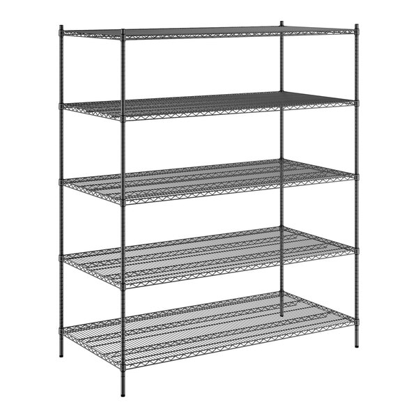 A black wire Regency shelving unit with five shelves.