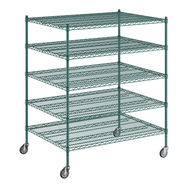 A Regency green wire shelving starter kit with 5 shelves.