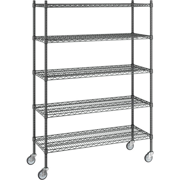 Commercial NSF Listed Black Epoxy Wire Shelving Unit 14x36x70 - 4 Shelves, Mobile With Casters