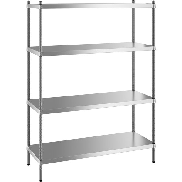 Regency 18" x 48" x 64" NSF Solid Stainless Steel Stationary Shelving Starter Kit with 4 Shelves