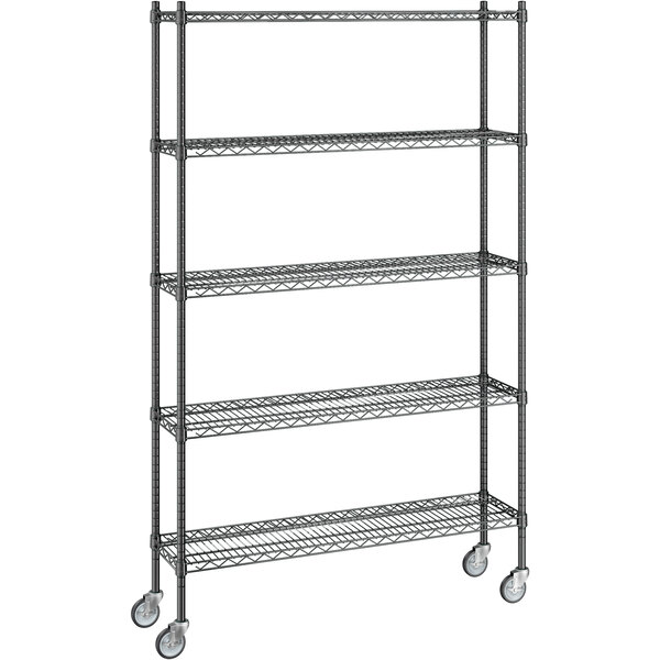 Regency 12" x 48" x 80" NSF Black Epoxy Mobile Wire Shelving Starter