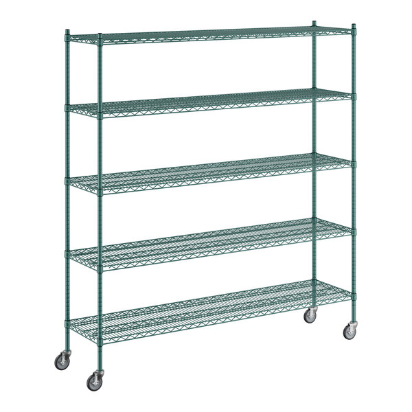 Regency 18" x 72" x 80" NSF Green Epoxy Mobile Wire Shelving Starter