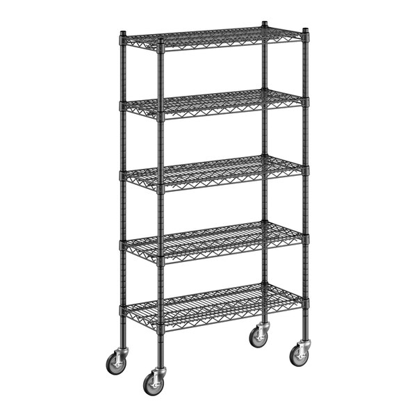 Regency 14" x 30" x 60" NSF Black Epoxy Mobile Wire Shelving Starter