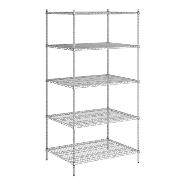 A Regency chrome wire shelving unit with five shelves.